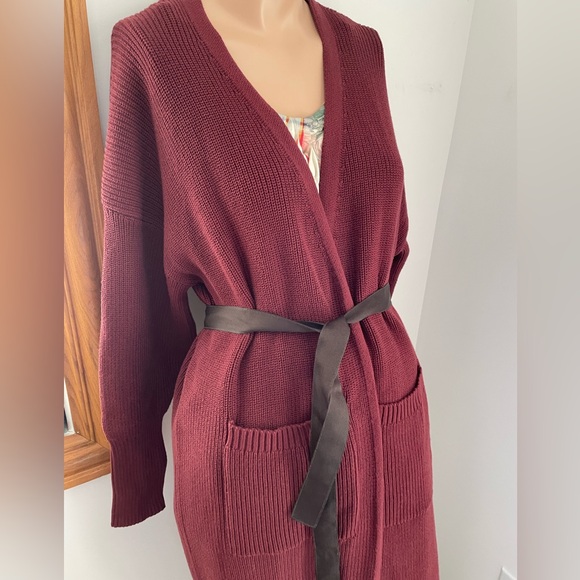Burgundy!🌺 NWT L Jackson Rowe Supermoon longline open cardigan duster cotton mix - Picture 7 of 11